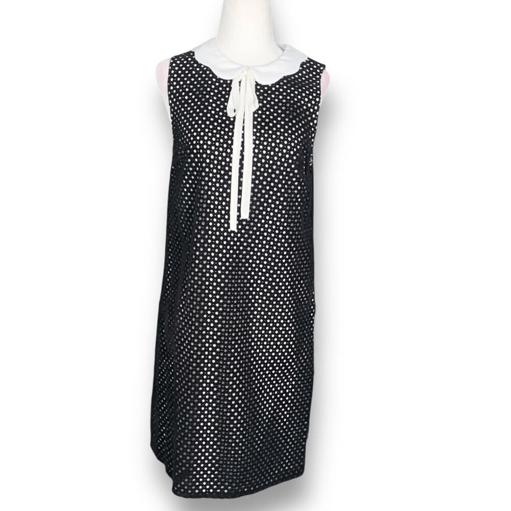 CeCe Retro Black White Polka Dot Dress Peter Pan Collar Whimsical Bow Tie Size 6 - Picture 2 of 11